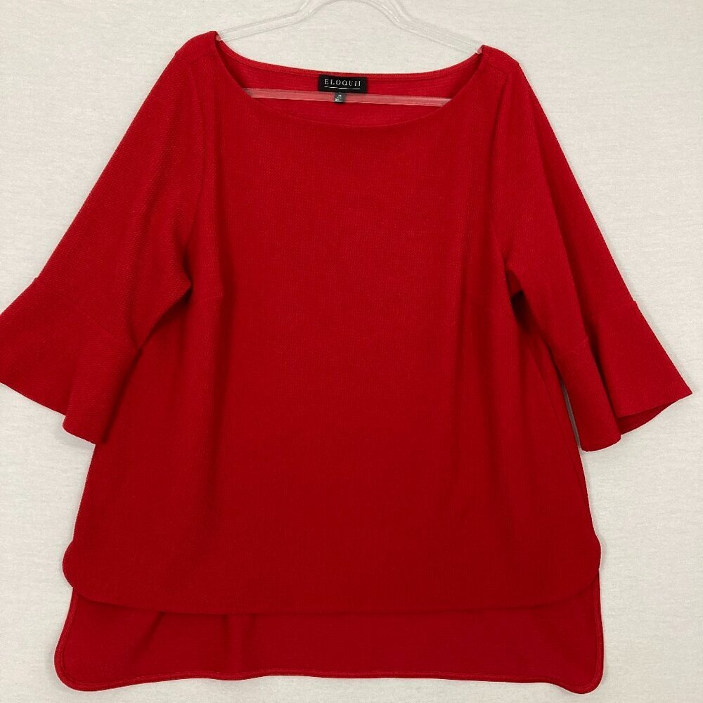 Eloquii Red Round Neck Flare Sleeve Comfy Pull-over Romantic Blouse size 20‎